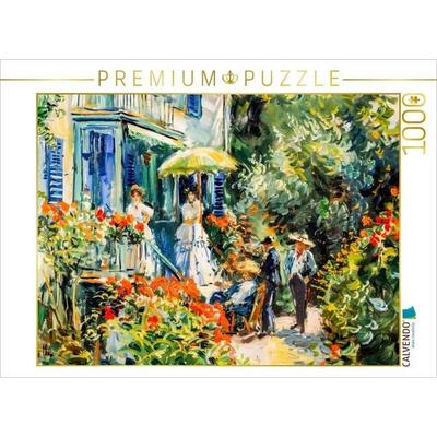 CALVENDO Puzzle Impressionistische Villa mit Menschen auf der Treppe im Garten | 1000 Teile Lege-Größe 64x48cm Foto-Puzzle für glückliche Stunden