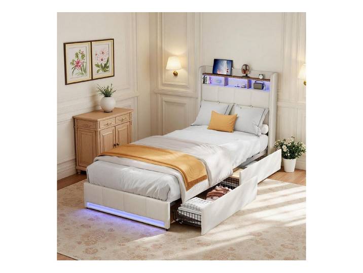 LuxusKollektion Polsterbett Polsterbett 90x200 cm mit Stauraum Beige