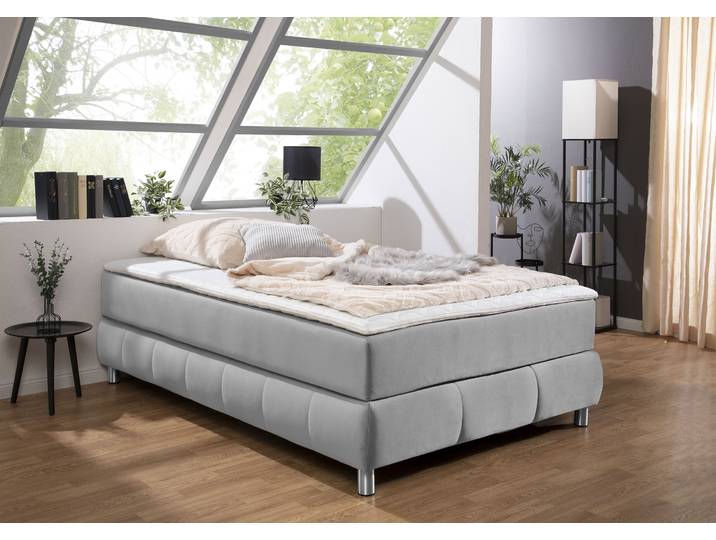 Boxspringbett, Kaltschaum, Hellgrau, 126×206 cm, Ohne Kopfteil, Skandinavisch, Andas