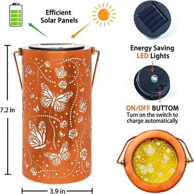 Outdoor Solar Garden Lights Solar Outdoor Hanging Light With Butterfly & Dragonfly Design, Waterproof Garden Metal Lantern, Decorative Solar Yard butterfly