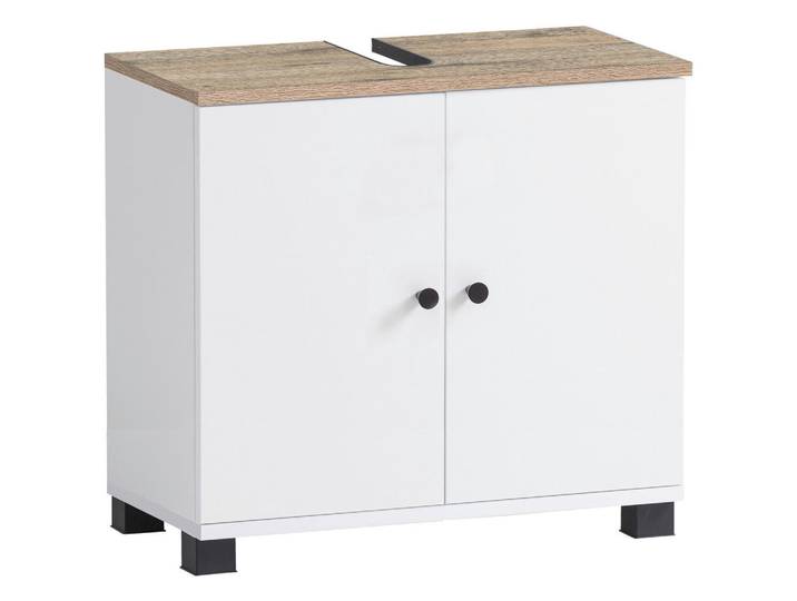 Mid.you Waschbeckenunterschrank Lugo, Weiß, Eichefarben, Metall, 60x62.4x32.6 cm, Made in Germany, stehend, Badezimmer, Badmöbel, Waschbeckenunterschränke