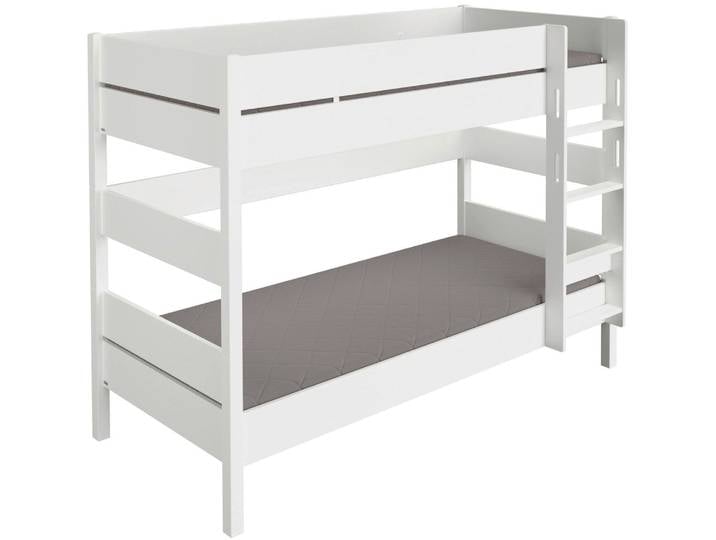 Spielbett PAIDI TIAGO in verschiedenen Größen und Farben, Etagenbett mit Leiter , weiß (kreideweiß, kreideweiß, kreideweiß), B:136,3cm H:160,6cm L:210,4cm, Betten, Rausfallschutz, geprüfte Sicherheit, umbaubares Bett mit Massivholz