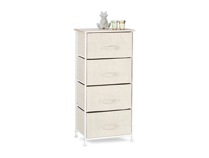 Relaxdays Regalsystem, 4 Stoff-Schubladen, universale Schubladenbox, beige