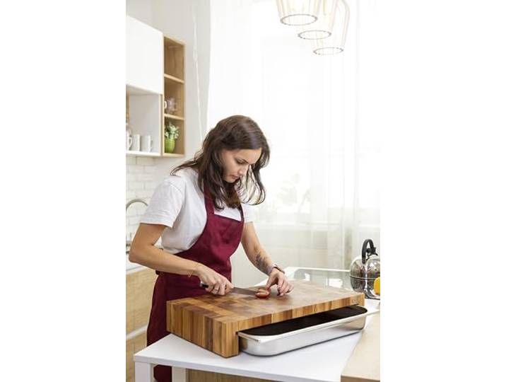 Premium XXXL Stirnholz Brett Hackblock mit Behälter 8 Liter 60X34X10 cm Schneidebrett Holz Eichenholz