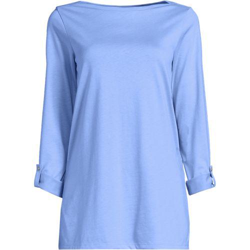 Langes Supima-Shirt mit U-Boot-Ausschnitt für Damen, Damen, size: regular, Blau, Baumwolle, by Lands' End