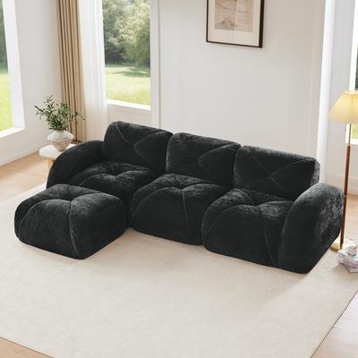 L-shaped Soft Velvet Fabric,Boneless Sofa,Tufted Design,Ergonomic Design Bottom,32D High Density Sponge