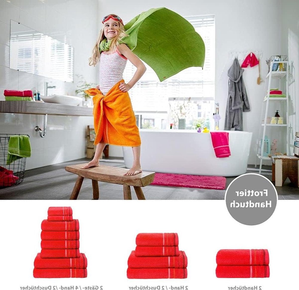 8-delige luxe badstof handdoeken set van 100% katoen in rood
