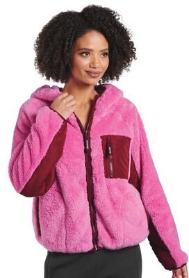 Masseys Women's Zip-Up Sherpa Casual in Cyber Pink/Berry Wine, Size 3X, Polyester