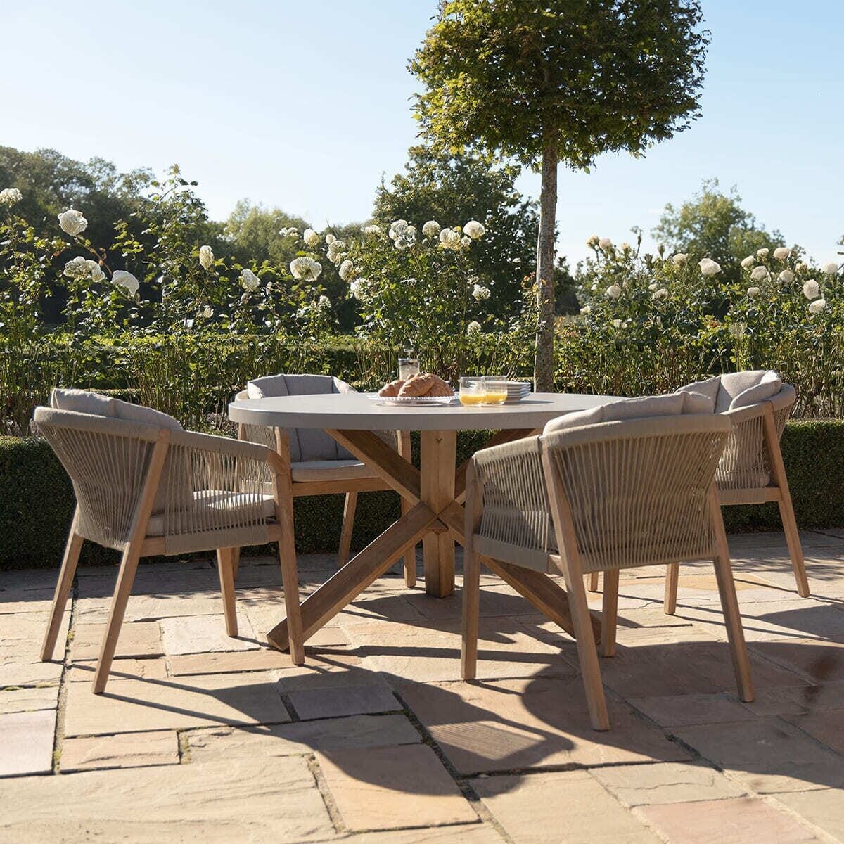 Fiji Taupe Rope Weave Round 4 Seater Outdoor Dining Set
