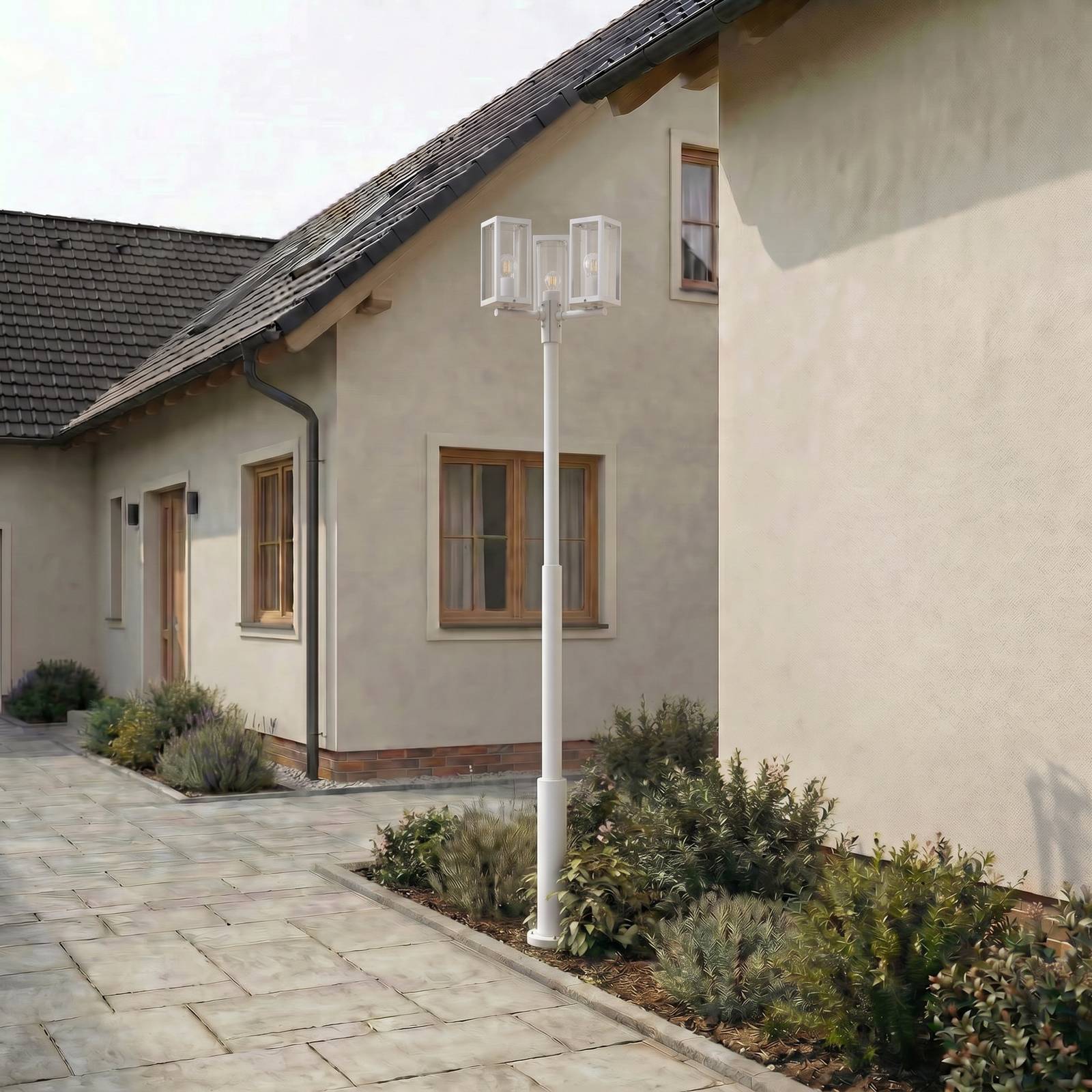 Lucande Außenleuchte Siveta, Höhe 240 cm, 3-flg., hellgrau Siveta Lucande, dimmbar, alu / grau / zink, Aluminium