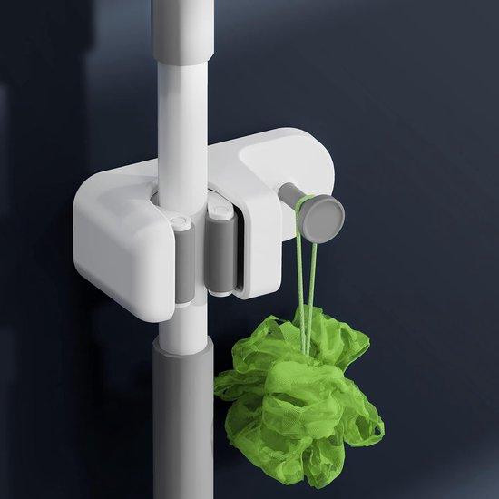 Wandmontage mophouder organizer voor schoonmaakspullen, wit plastic