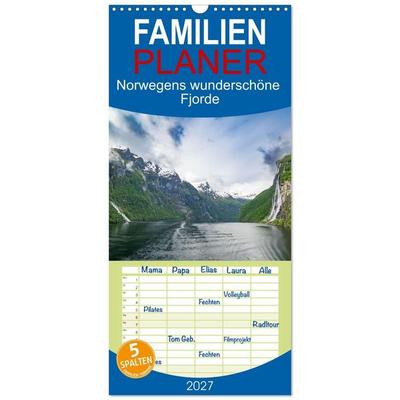 Familienplaner 2027 - Norwegens wunderschöne Fjorde mit 5 Spalten (Wandkalender, 21 x 45 cm) CALVENDO