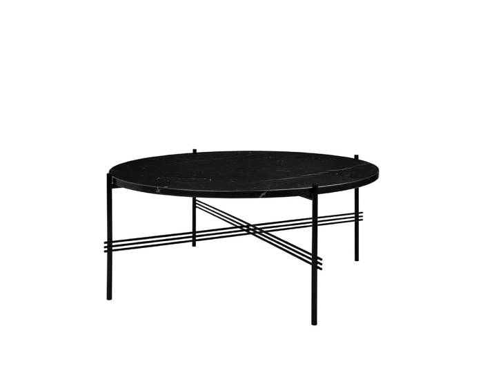 GUBI Table basse TS Round black marquina marble, ø80, structure noire