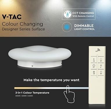 V-Tac Vt-7752 Plafoniera Led 80w Circolare Bianca Color Change 3in1 Dimmerabile Con Telecomando - Sku 3969
