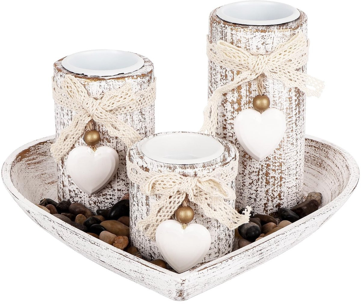 Dailygoods 5-delige Adventkandelaar set met houten dienblad en gouden accenten