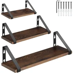 tectake 3 Hängeregale Cowell  Industrial Holz Dunkel, Rustikal