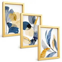 BILDER SET 3er Set - 20x30 cm Goldrahmen - Aquarell-Pflanzenmotive