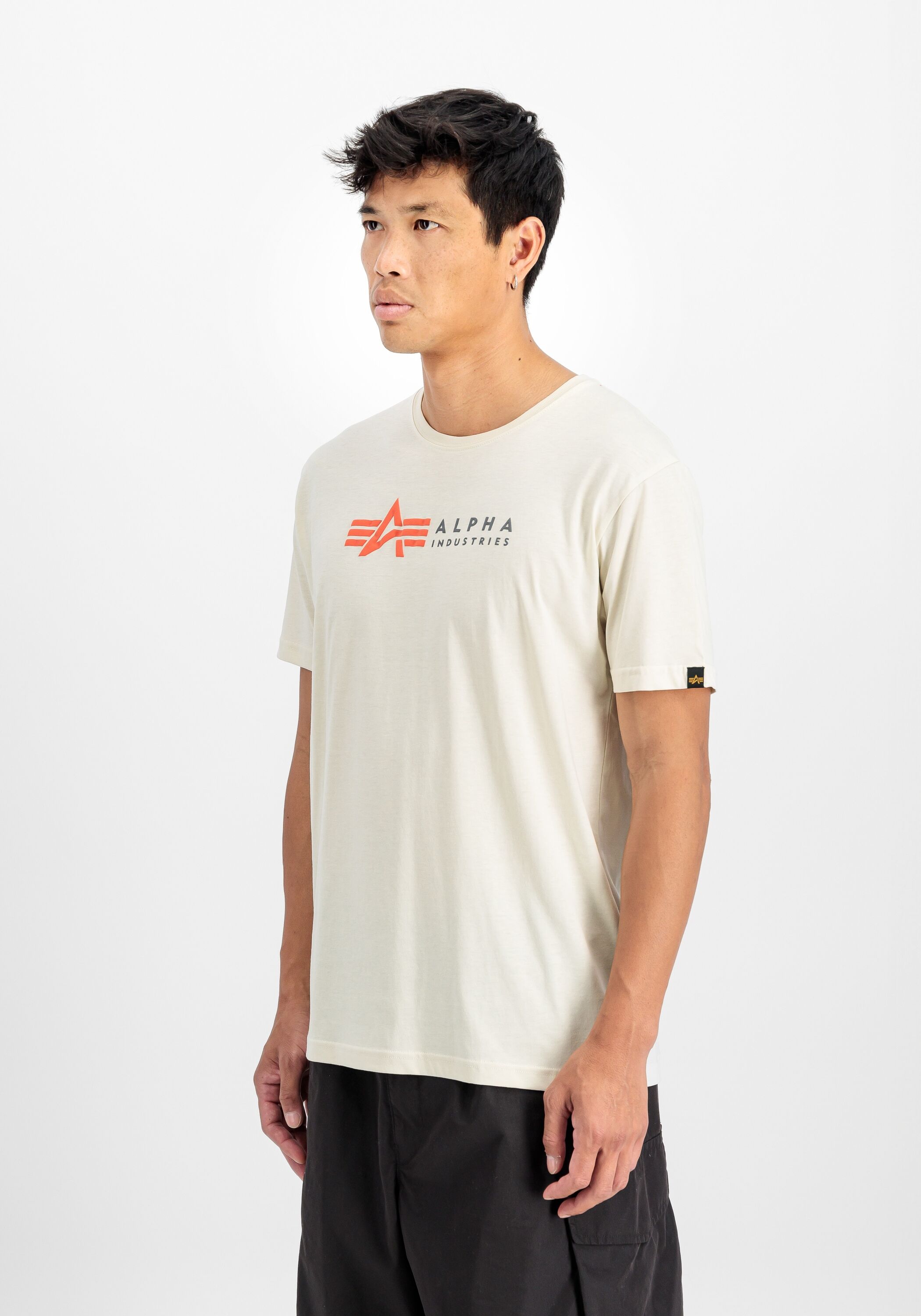 T-Shirt ALPHA INDUSTRIES "Alpha Label T-Shirt PP", Herren, Gr. XL, weiß (vintage weiß), Obermaterial: 100% Baumwolle, Shirts T-Shirt