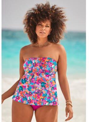 Plus Size Women's Smocked Bandeau Tankini Top by Swimsuits For All in Fruit Punch Flowers (Size 8)