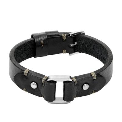 Armband FOSSIL "Schmuck Geschenk Edelstahl Leder Armschmuck MACHINE", schwarz (edelstahlfarben, schwarz), Armbänder, Damen, 25cm, Edelstahl Leder, Edelstahl, Leder, Armband