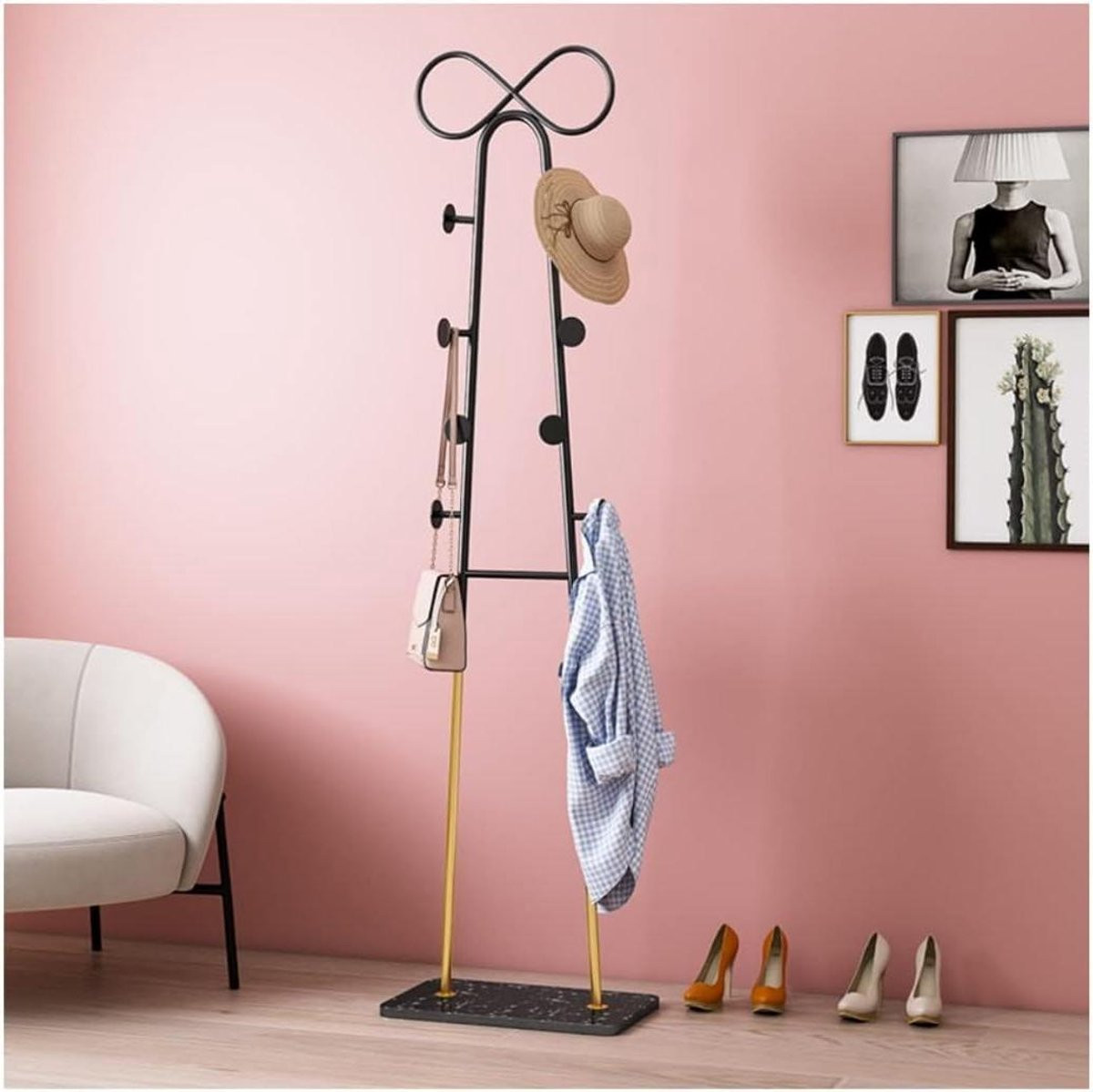 Moderne metalen kapstokstandaard Boog in blauw, Hoogte: 180 cm