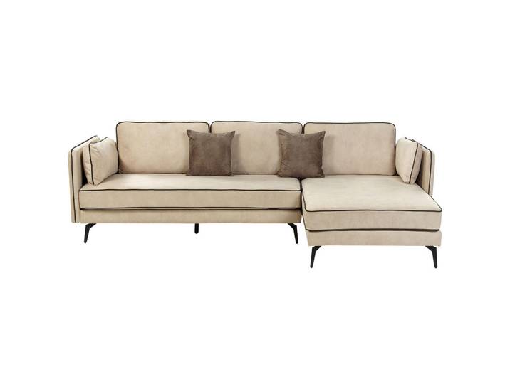 Beliani 3-Sitzer-Ecksofa Samtstoff Beige Altan, L-Form, 268x157 cm, Wohnzimmer, Sofas & Couches, Wohnlandschaften, Ecksofas
