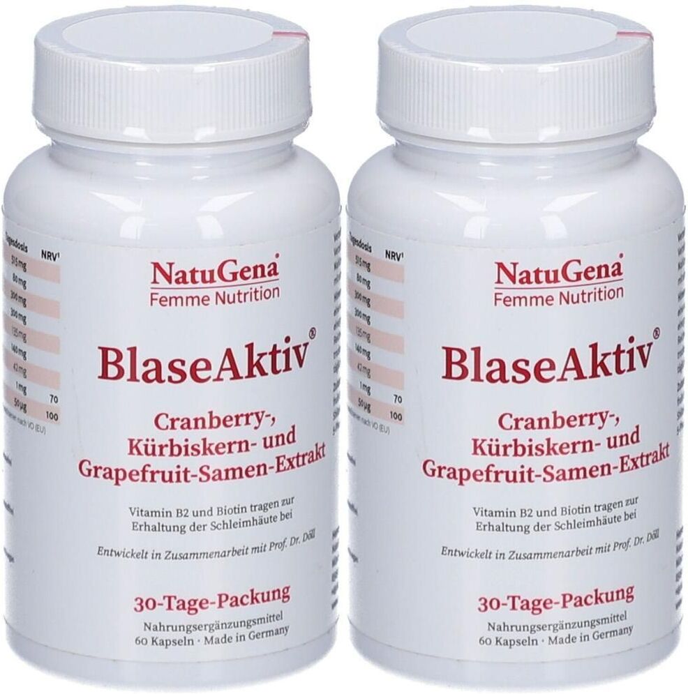 NatuGena Blaseaktiv Cranberry+Vitamin B2+Biotin vegan Kaps. 2x 2x60 St Kapseln