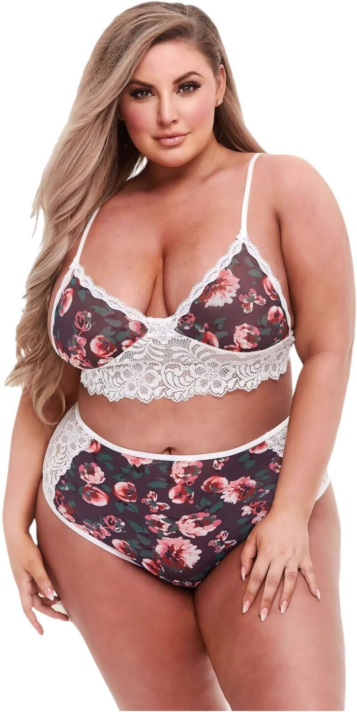 Baci Plus Size - floral lace bra set