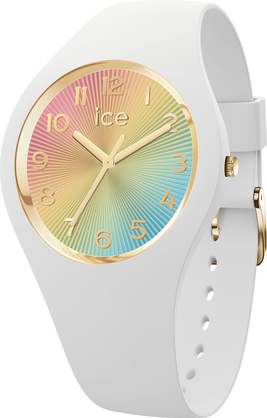 Quarzuhr ICE-WATCH "ICE champagne", bunt (weiß, mehrfarbig, weiß, mehrfarbig), Armbanduhren, Damen, Weiß, Quarzuhr, Armbanduhr, Damenuhr, Silikonarmband, analog