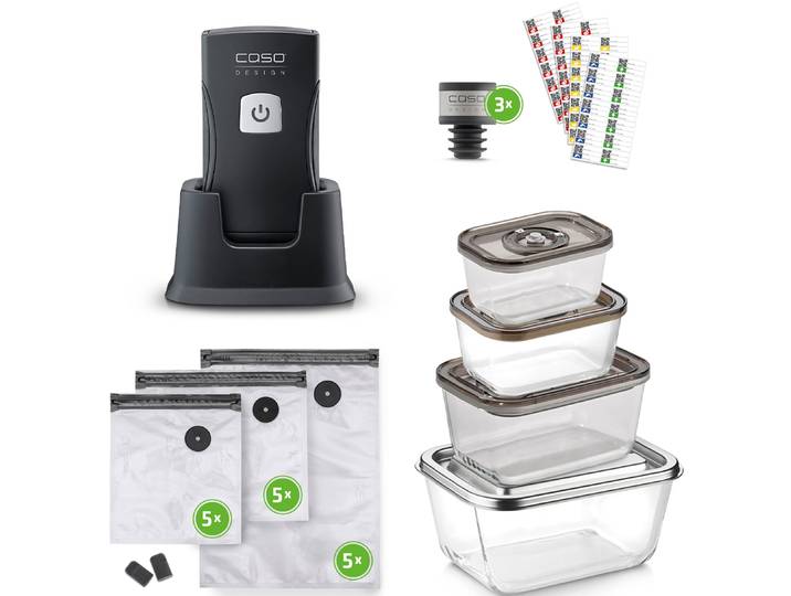 CASO Vakuumierer 1336 Vacu OneTouch Pro Set , schwarz, B:13,5cm H:19cm T:11,5cm, Vakuumierer, Vakuumierer