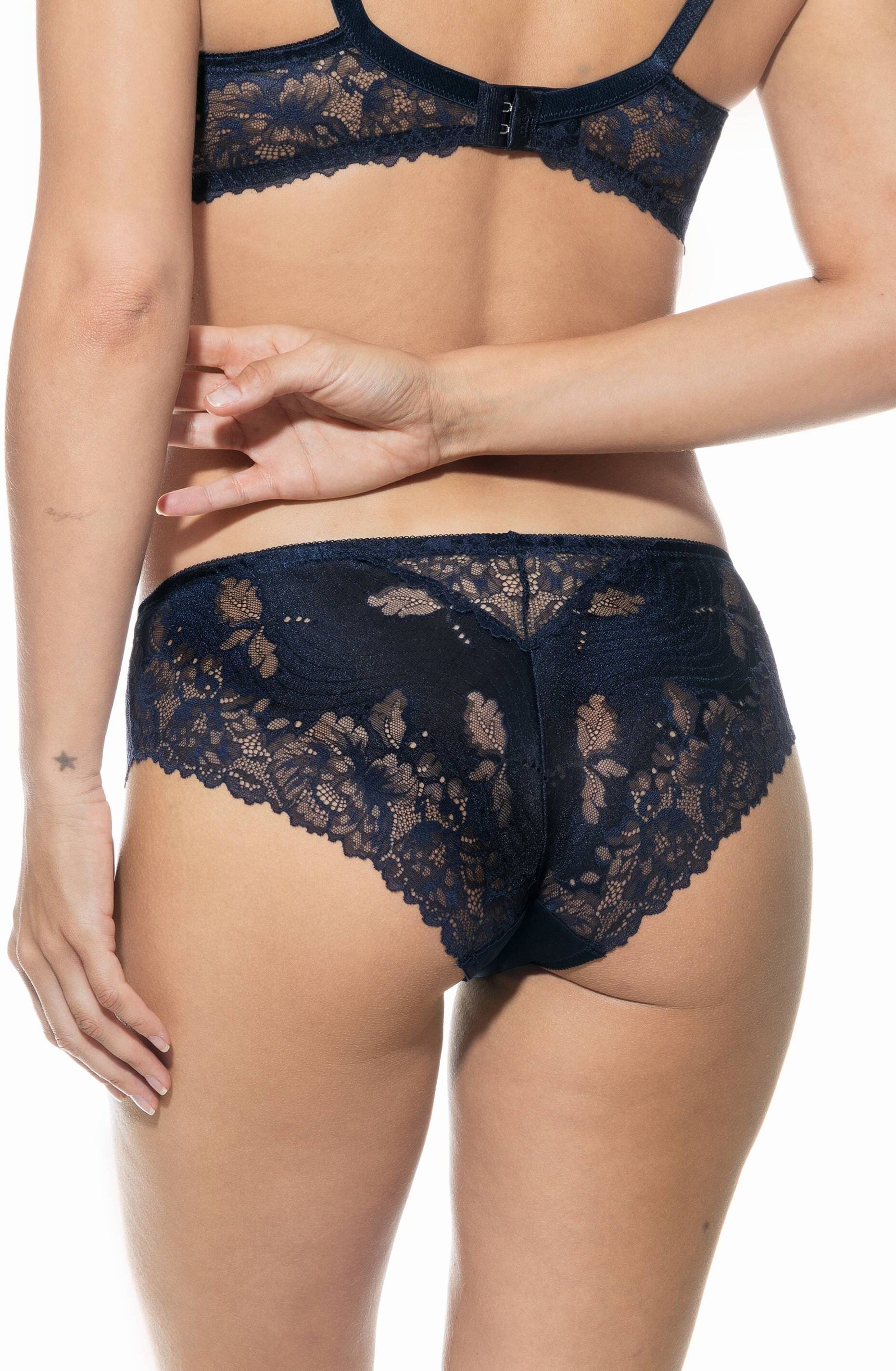 Hipster MEY "LUXURIOUS", Damen, Gr. 40, Spitze, blau (night blau), Spitze, Obermaterial: 87% Polyamid, 13% Elasthan, körpernah, Unterhosen Hipster, Hüftiger Sitz, Spitze