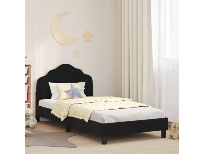 RJPLMFV Kinderbettgestell, Schwarz, 90 x 200 cm Holzwerkstoff, Velours-Finish, Lattenrost inklusive, flaches Design