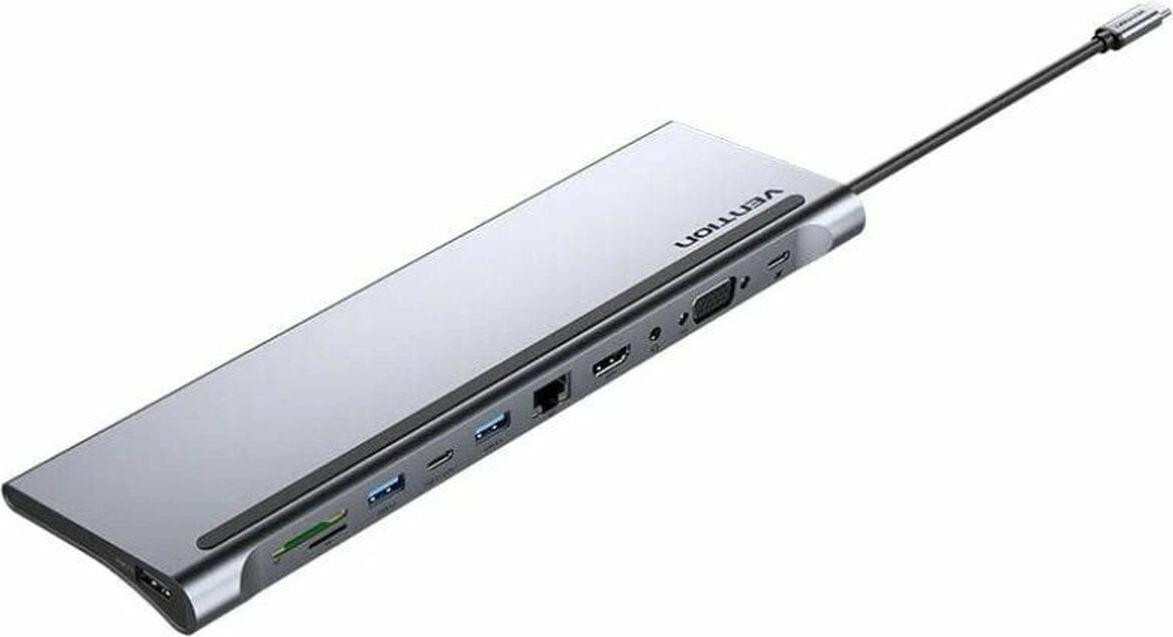 Vention USB-C Dockingstation met HDMI, VGA, 3x USB, USB-C met Power Delivery, RJ45 en 3,5mm audioaansluiting - Zilver