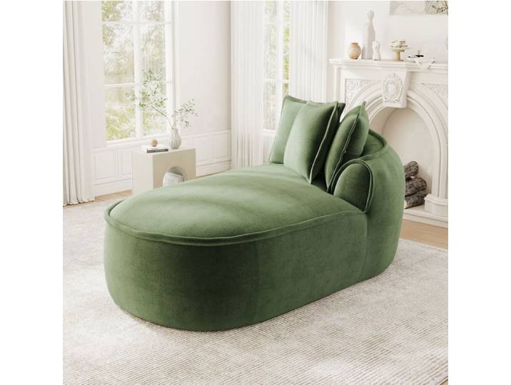 MEULVA Méridienne 122 cm canapé convertible 1 place en chenille verte 2 modules
