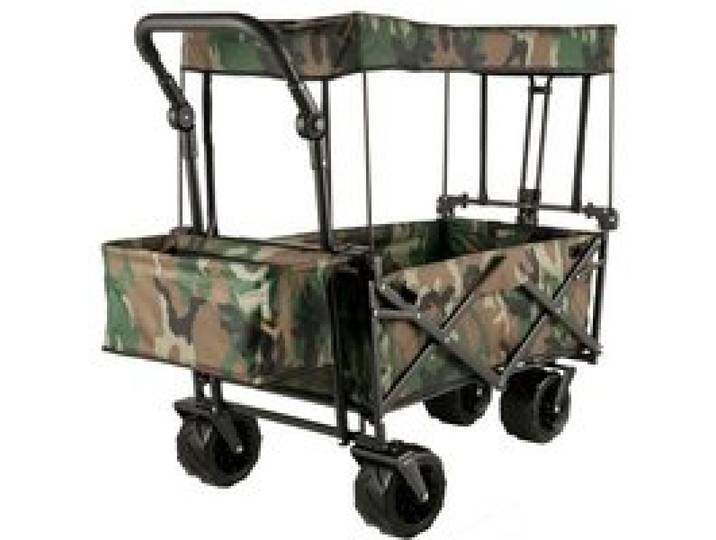VEVOR Chariot Pliable avec Toit Camouflage Chariot Jardin 4 Roulettes Remorque Transport Polyester Oxford 600D Rangement Cadre Acier pour Plage Pique-Nique Camping Achats Parc Pêche 98,5x54,3x98,5 cm