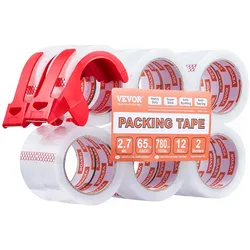 VEVOR Transparentes Packband, 76,2 mm Kern, 12er-Set 47,8 mm x 59,436 m Paketklebeband mit Spender, 0,068 mm Hochleistungs-Klebeband, ideal für Umzüge, Lagerung & Verpackung, Versand & Postversand