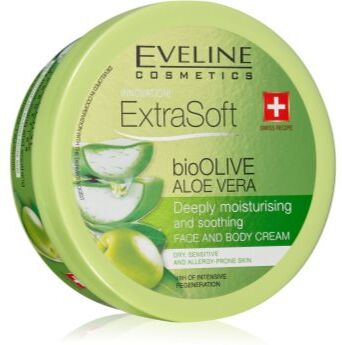 Eveline Cosmetics Extra Soft creme hidratante e apaziguador para pele sensível Bio Olive & Aloe Vera 175 ml. Extra Soft