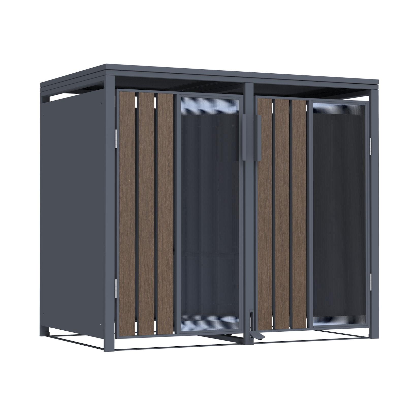 Mülltonnenbox Holzoptik mit Plexiglas für 2 Mülltonnen 240L 132x80x116cm Pedal