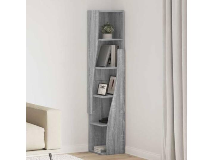 FMPGJLYH Eckregal in Graues Sonoma, 5 Fächer Standregal für Wohnzimmer, Kompaktes Eckschrank Design 27,5x27x140cm Holzwerkstoff