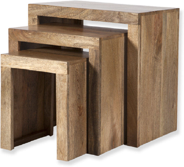 Gracie Oaks Beatrix Solid Wood Trestle Nesting Tables Natural Mango 45cm H X 45cm W X 30cm D