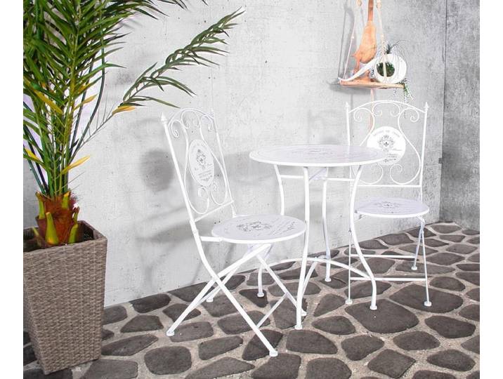 Ensemble de mobilier de jardin Bistroset Paris\, en métal blanc\, 3 pièces\, idéal pour balcon et terrasse