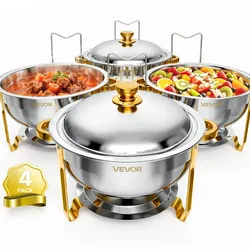 VEVOR Chafing Dish Set 4-tlg. 5,68 L Edelstahl Warmhaltebehälter für Hochzeiten, Buffets  & Familienfeiern, mit Wasserschale, Brennstoffbehälter, Hochglanzpolierter Oberfläche & Stapelbarem Design