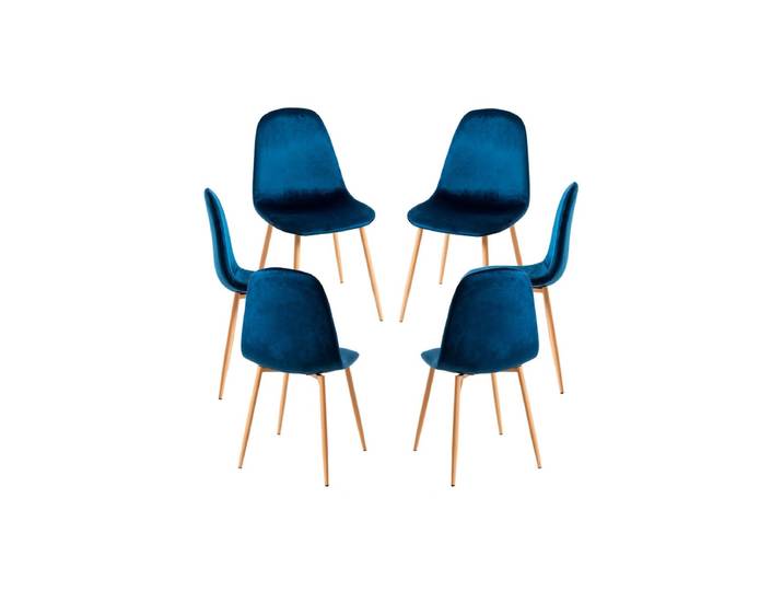 6er Set Teok Samt Stühle - Blau moyen
