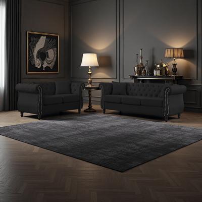 ZWYO HOSIMU Velvet Chesterfield Sofa Set with Tufted Back, Rolled Arms and Nailhead Trim (5-Seater)