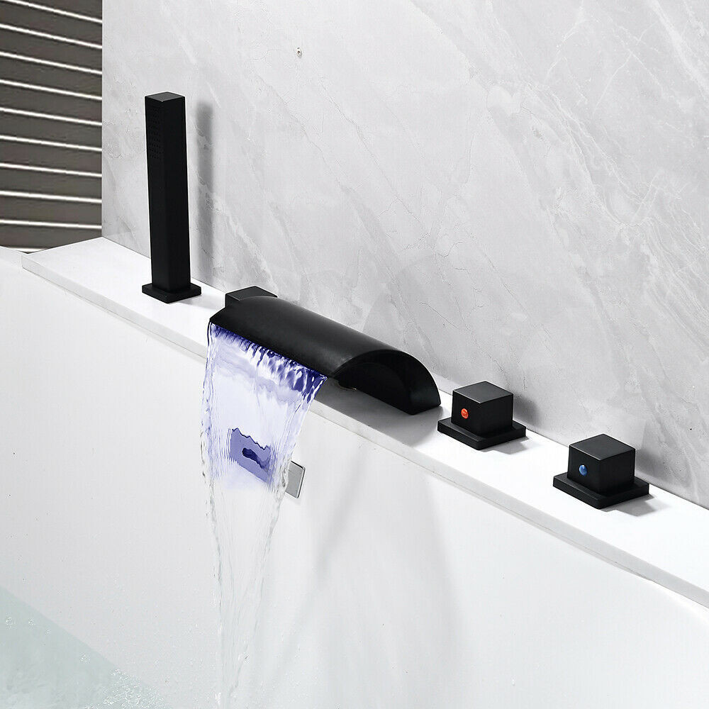 Enjoyshopping Moderne LED-badkamerkraan met 5 aansluitingen, watervalmodel, zwart
