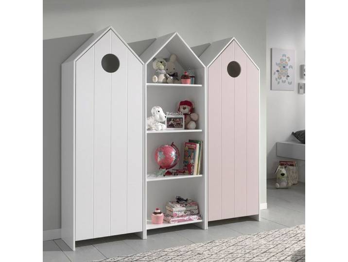 HAVRE - Pack Bibliothèque + 2 Armoires Blanche et Rose