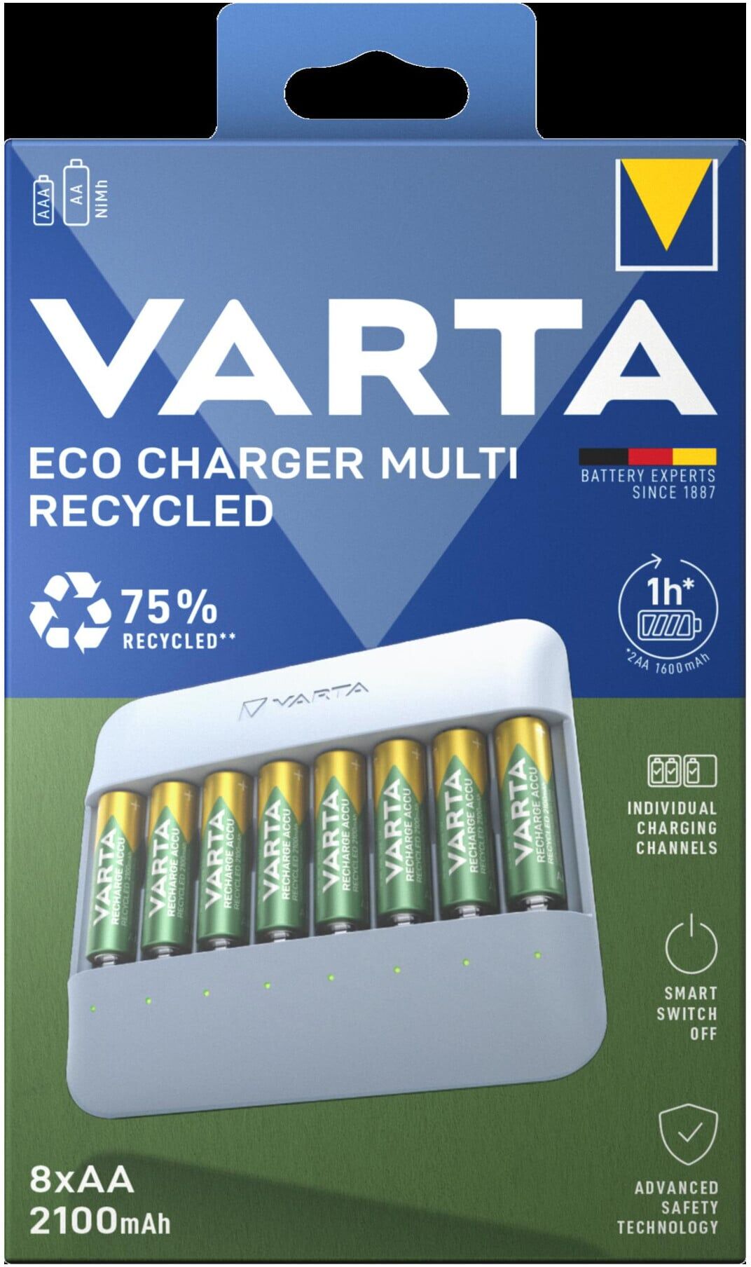 Varta Eco Charger Ladegerät 8x AA 2100mAh Recycled (57682 101 121)
