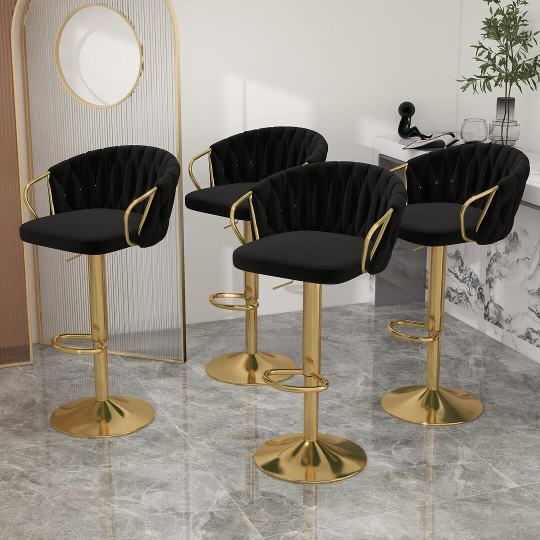 Pia Ricco Christal Cerelly Height Adjustable Swivel Bar Stool Black 97cm H X 38.5cm W X 38.5cm D