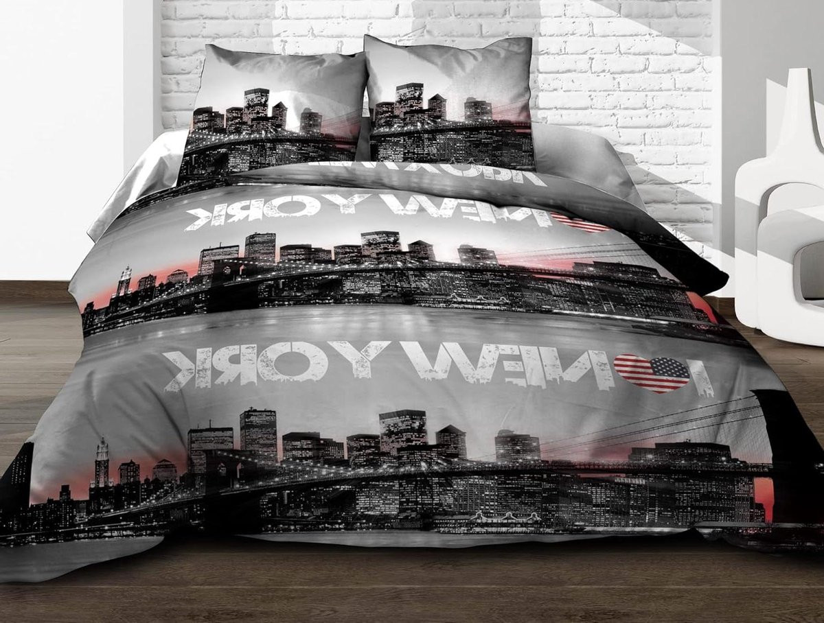 Grijs Beddengoed Set van 100% Katoen Percal met Dekbedovertrek en Laken, 140x190 cm