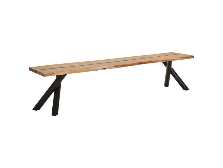 Landscape Sitzbank, Akazie, Schwarz, Metall, Holz, Akazie, vollmassiv, 3-Sitzer, 200x45x40 cm, Esszimmer, Bänke, Sitzbänke